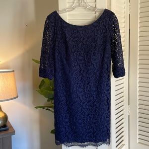 Shoshanna Navy Lace Sheath mini dress with quarter sleeve